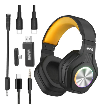 Audífono Marvo Pulz 80w Hg9084w Gaming Inalámbrico Rgb Tri Negro