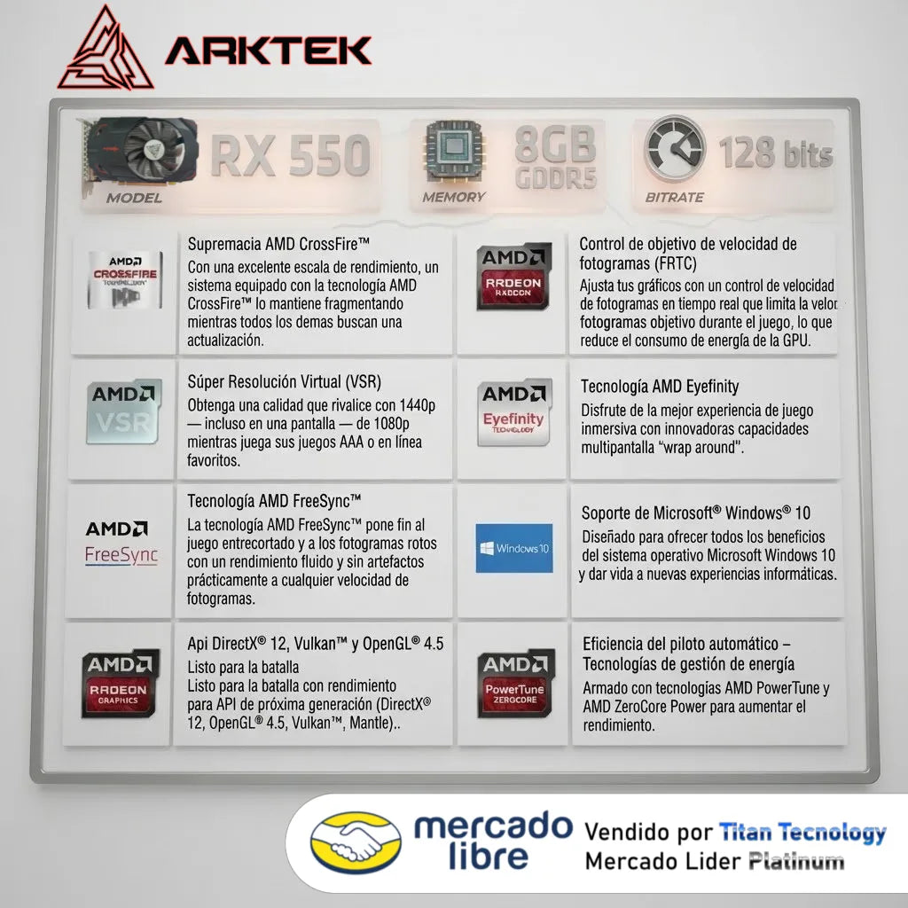 Tarjeta De Video Arktek Radeon Rx550 8gb Gddr5 128bit
