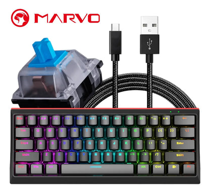 Teclado Rgb Gaming Mecánico 60% Kg962 Tipo C Marvo