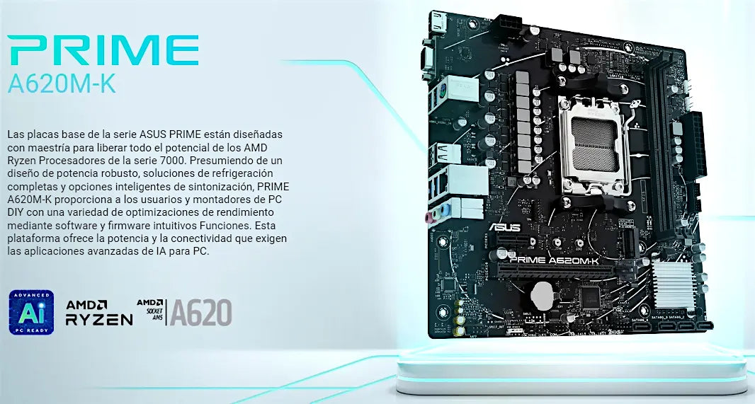 Tarjeta Madre Asus Prime A620m-k Am5 Ddr5 Pci 4.0 Ryzen 7000 Negro