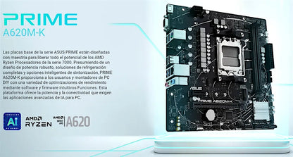 Tarjeta Madre Asus Prime A620m-k Am5 Ddr5 Pci 4.0 Ryzen 7000 Negro