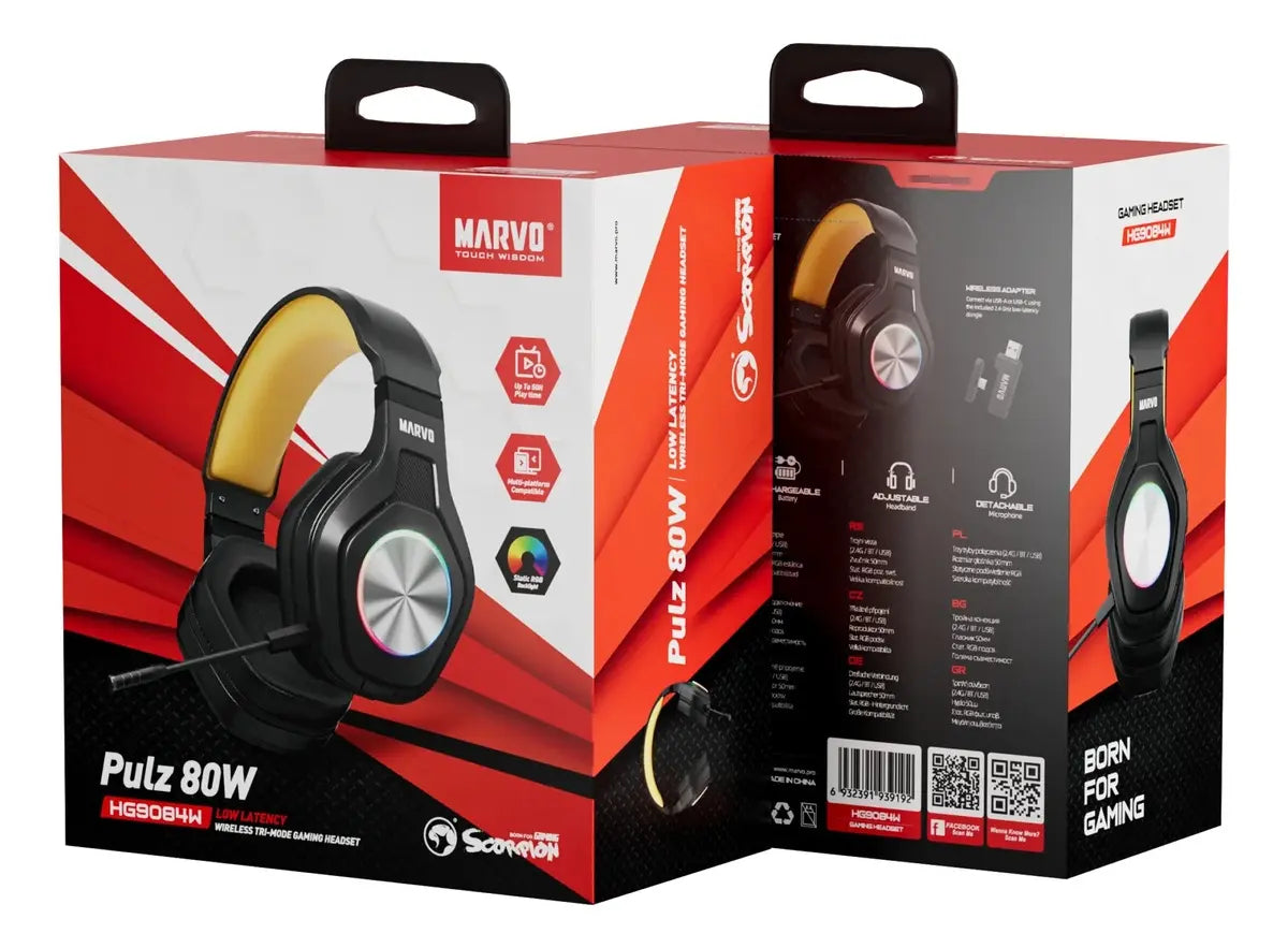 Audífono Marvo Pulz 80w Hg9084w Gaming Inalámbrico Rgb Tri Negro