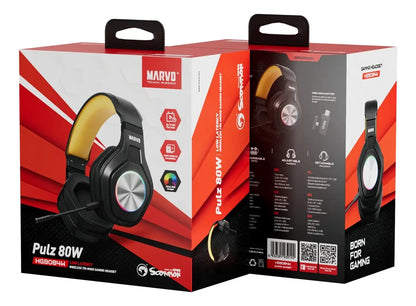 Audífono Marvo Pulz 80w Hg9084w Gaming Inalámbrico Rgb Tri Negro