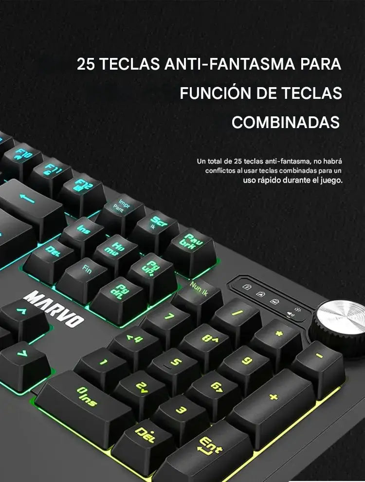 Teclado Marvo K660 Sp Gamer Usb Membrana Multimedia Rgb Negro Inglés Internacional