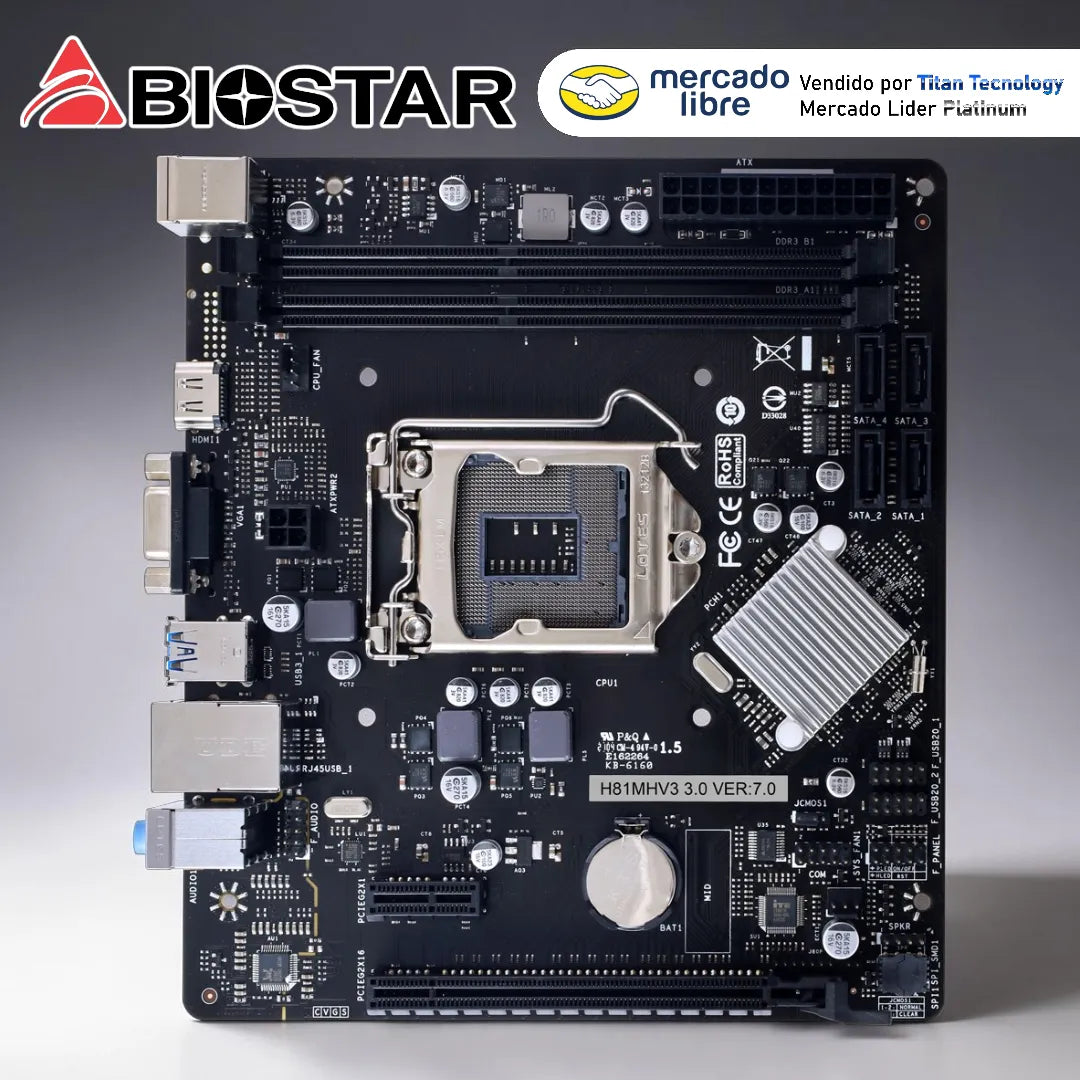 Tarjeta Madre Biostar H81mhv3 3.0 Hdmi Intel Lga 1150 Ddr3 Negro