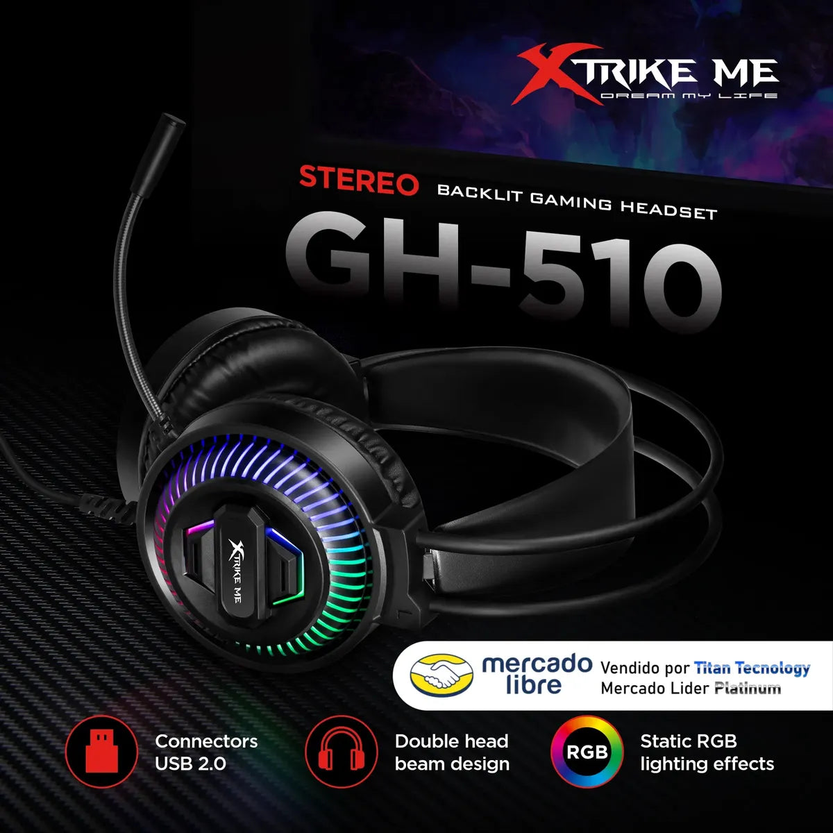 Audifono Con Microfono Gaming Xtrike Me Gh-510 Rgb Usb