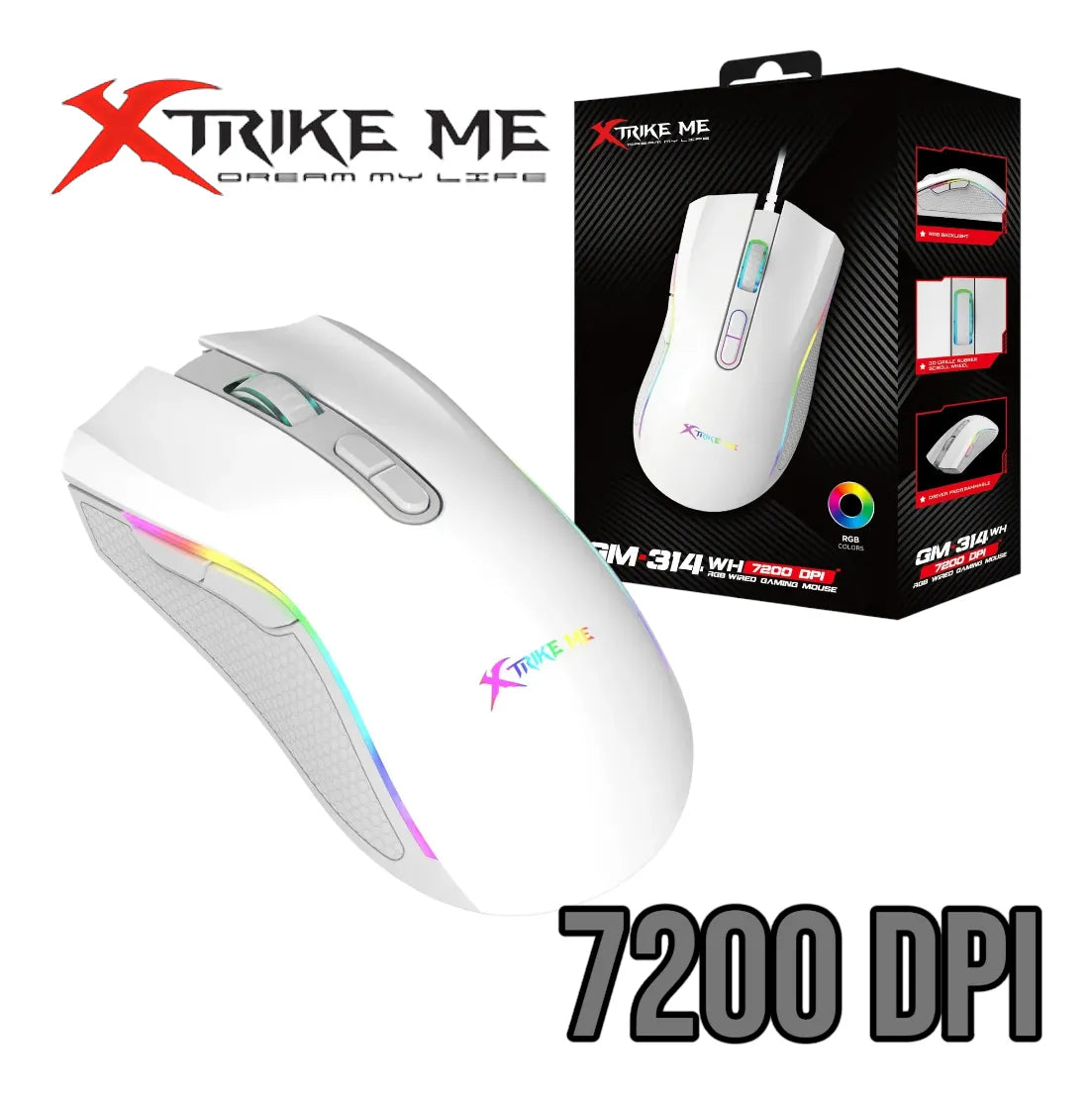 Mouse Xtrike Me Gm-314 7200 Dpi Rgb Gamer Blanco