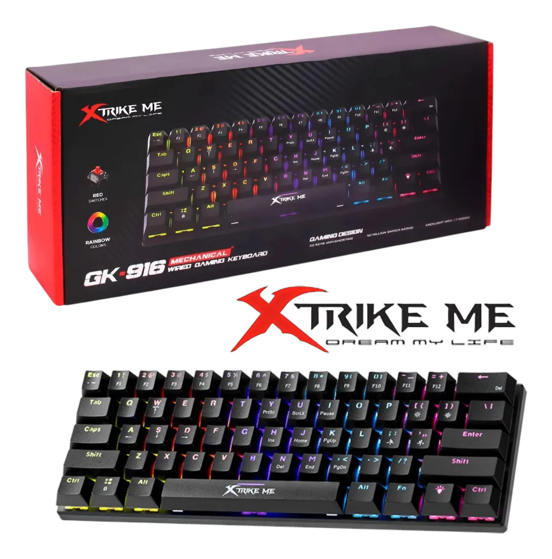Teclado Mecánico Xtrike Me Gk-916 61 Teclas Swicht Rojo 60% Negro Inglés Internacional