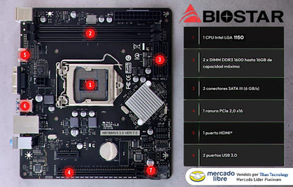 Tarjeta Madre Biostar H81mhv3 3.0 Hdmi Intel Lga 1150 Ddr3 Negro