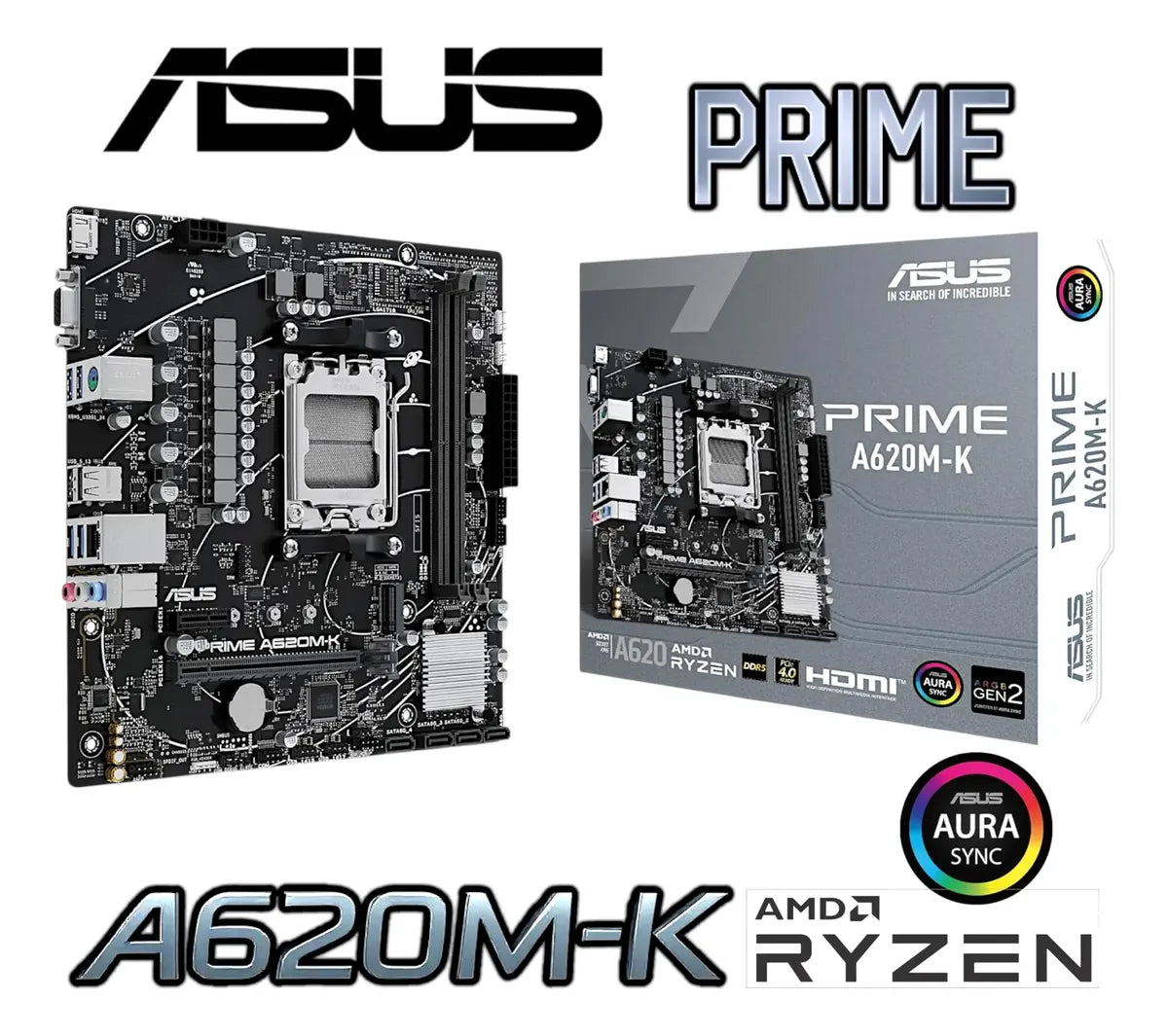 Tarjeta Madre Asus Prime A620m-k Am5 Ddr5 Pci 4.0 Ryzen 7000 Negro