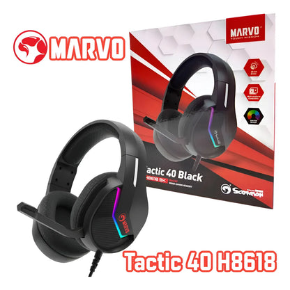 Audífono Marvo H8618 Bk Tactic 40 Rgb Estático Usb Scorpion