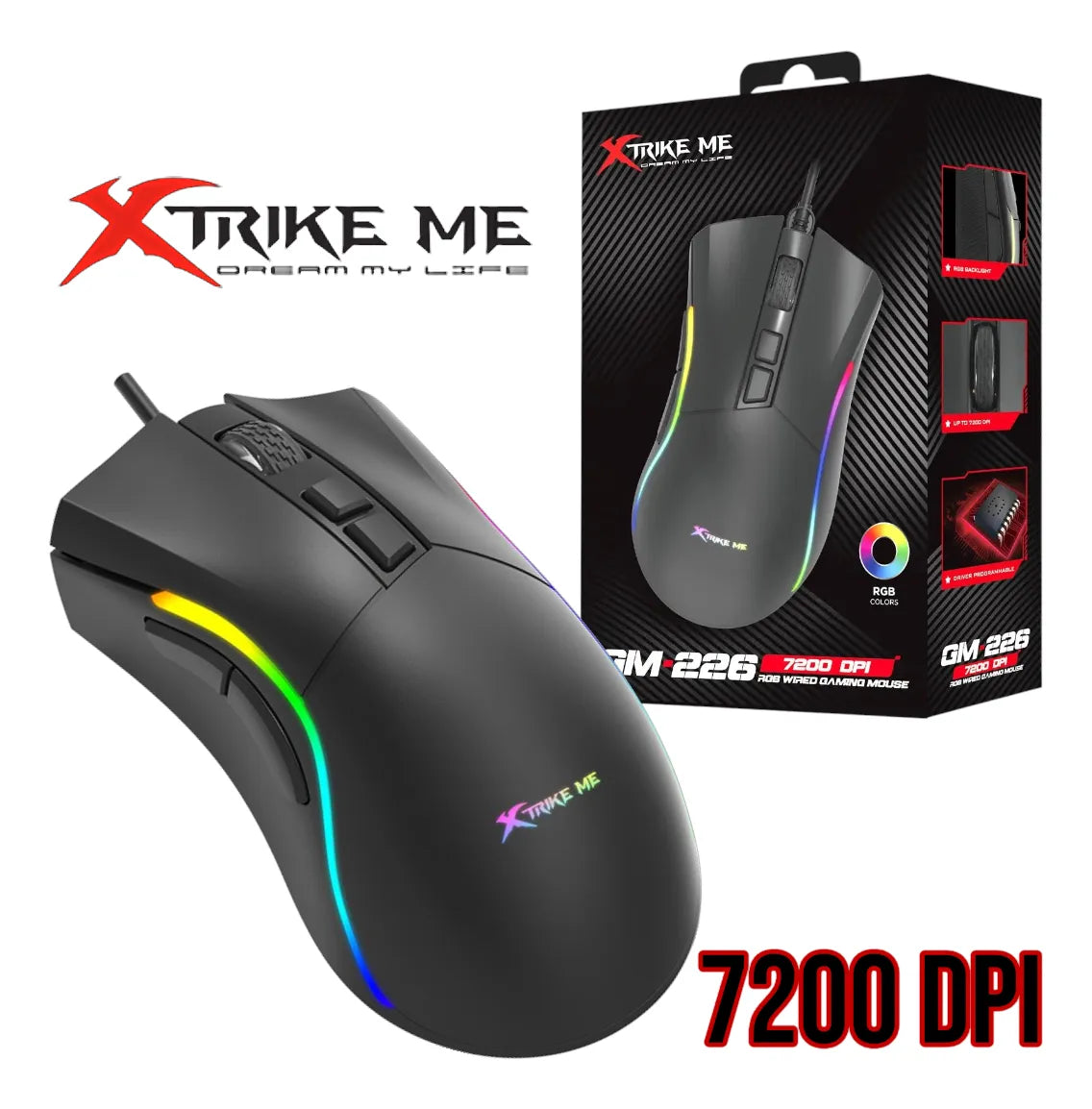 Mouse Gamer Xtrike Me Gm-226 7200 Dpi 125 Hz Rgb