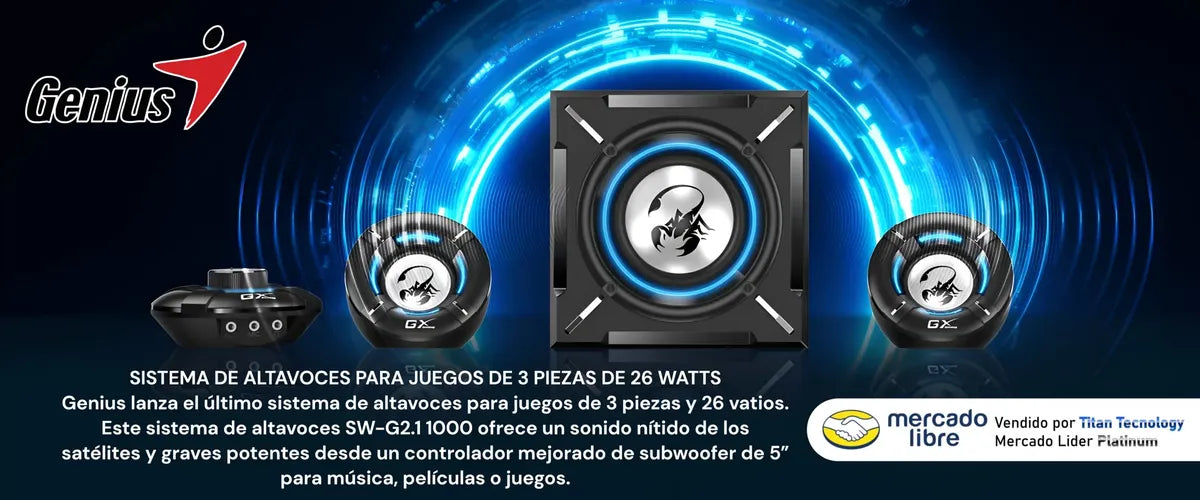 Corneta Pc Genius Sw-g2.1 1000 Gx Gaming 26w Rms Subwoofer Negro