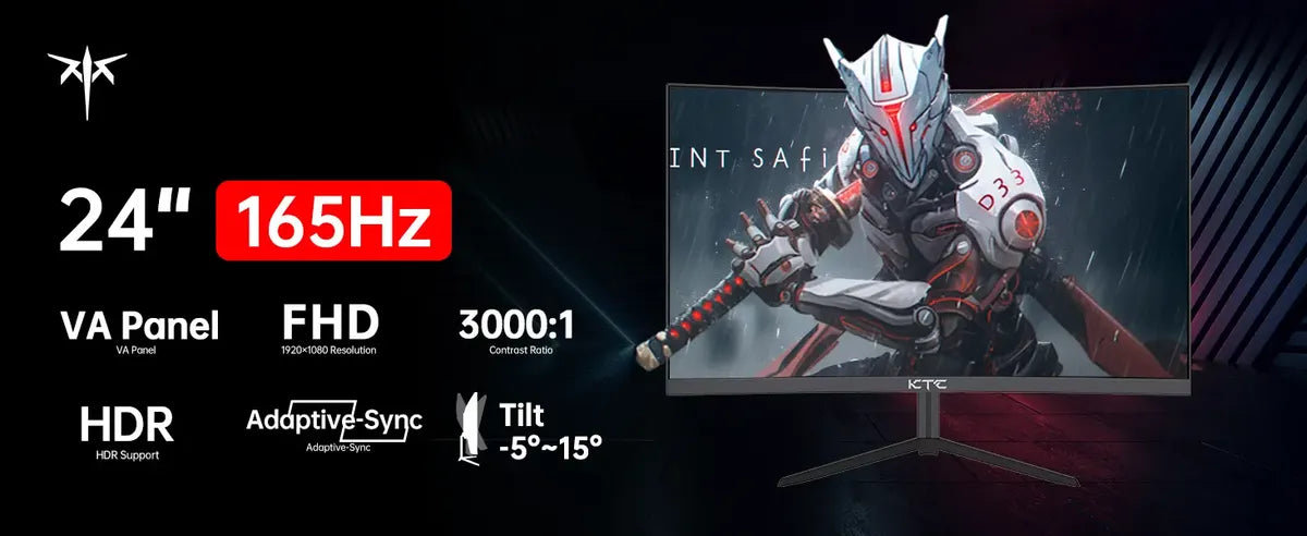Monitor Curvo Para Juegos Ktc De 24 Pulgadas 165hz Fhd 1080p Negro
